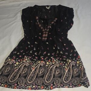 Free People Black Floral Blouse